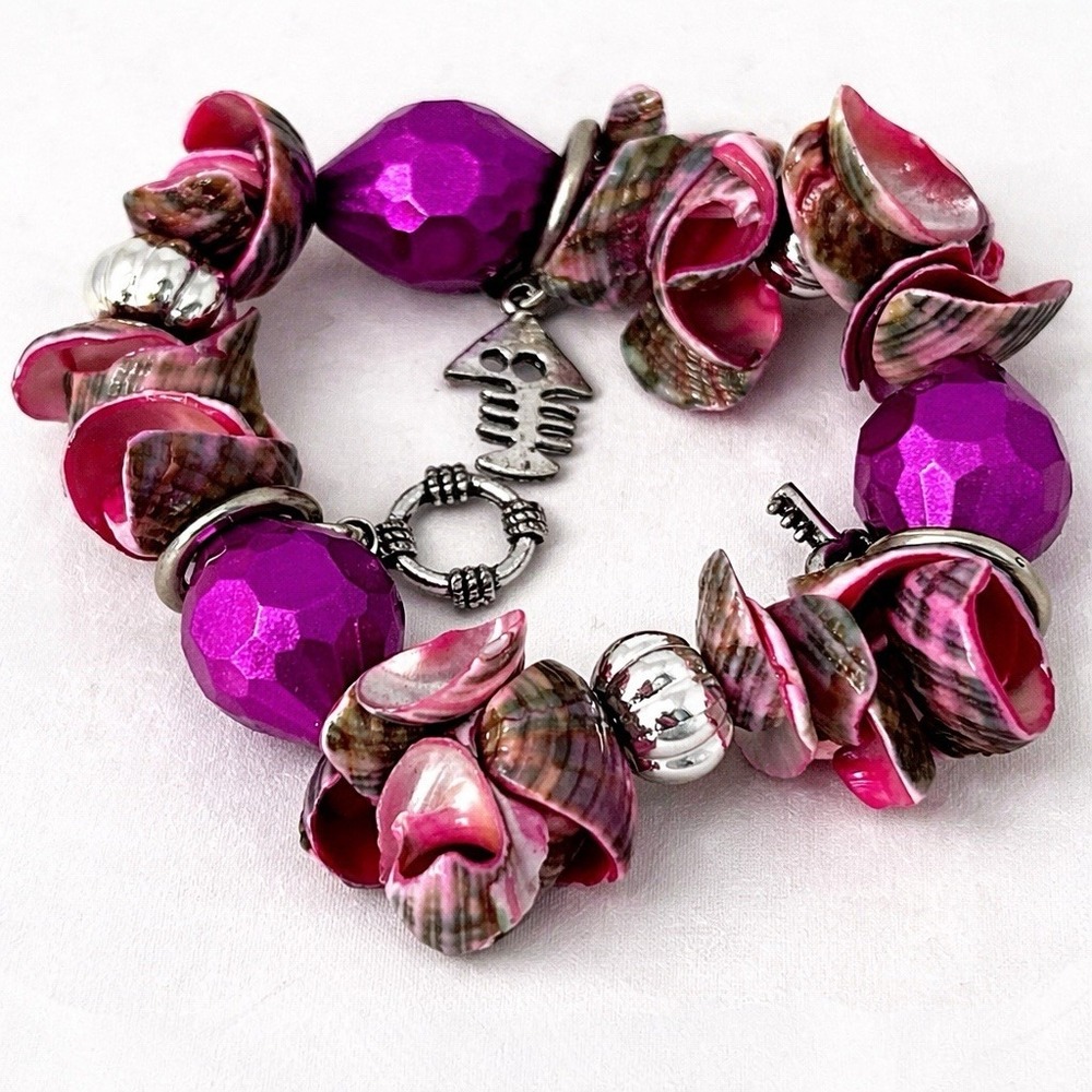 Charm Bracelet Silver Tone Pure Fish Bone Key Circle Bead Dangle Jewelry